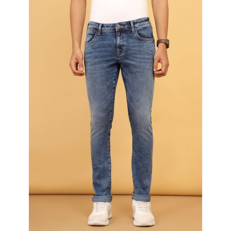 Wrangler Men's Blue Vegas Skinny Fit Low Rise Heavy Fade Jeans (32)