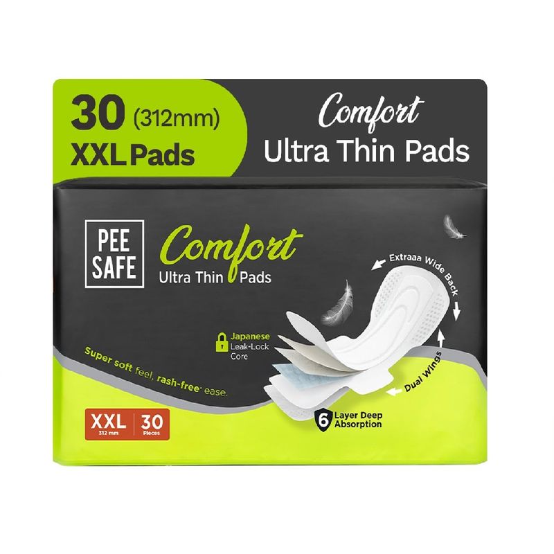 Pee Safe Ultra Thin Dual Wings Extra Long Unscented Sanitary Pads - XXL
