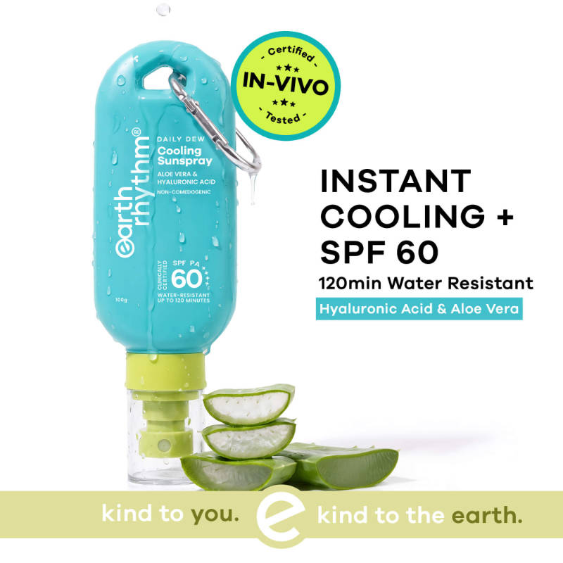 Earth Rhythm Daily Dew Cooling Sunspray SPF 60 PA++++ Hyaluronic Acid & Aloe Vera, In Vivo Tested