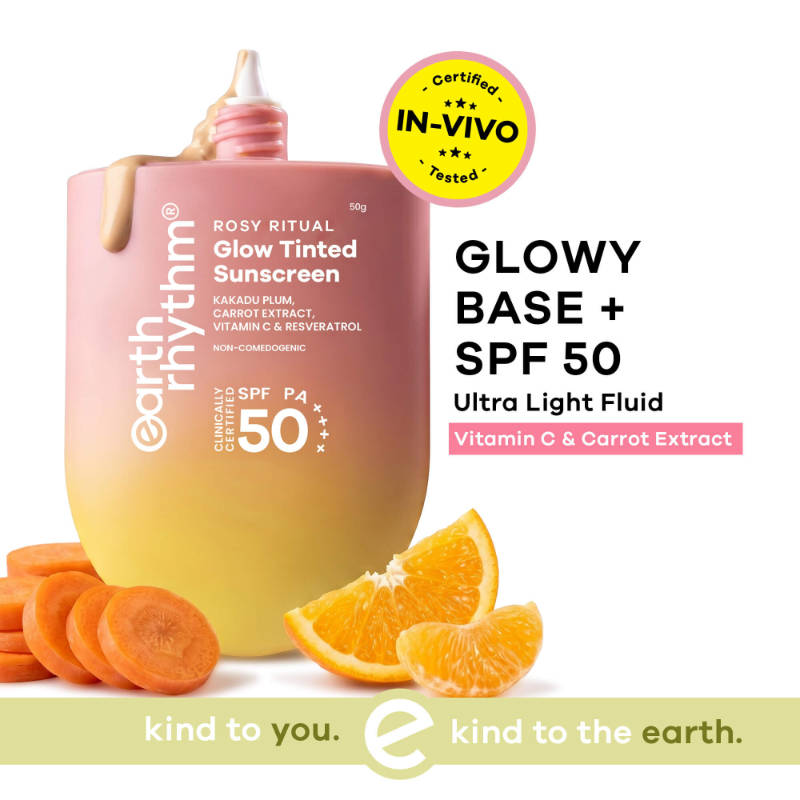 Earth Rhythm Rosy Ritual Glow Tinted Sunscreen In Vivo Tested SPF 50 PA ++++ with Vitamin C -Vanilla