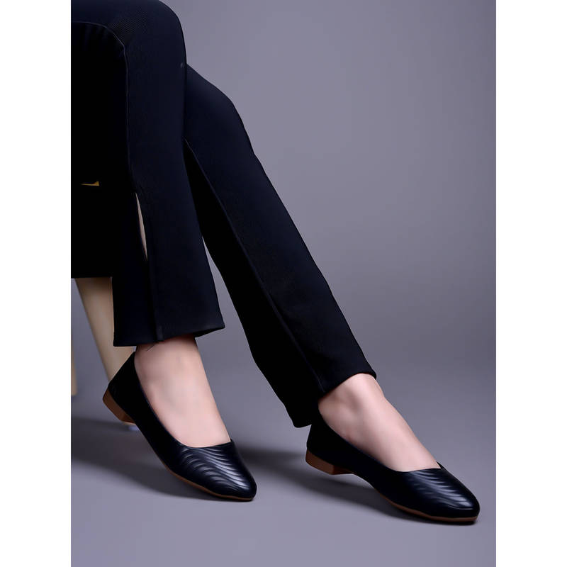 Shoetopia Black Textured Black Ballerinas for Women (EURO 41)