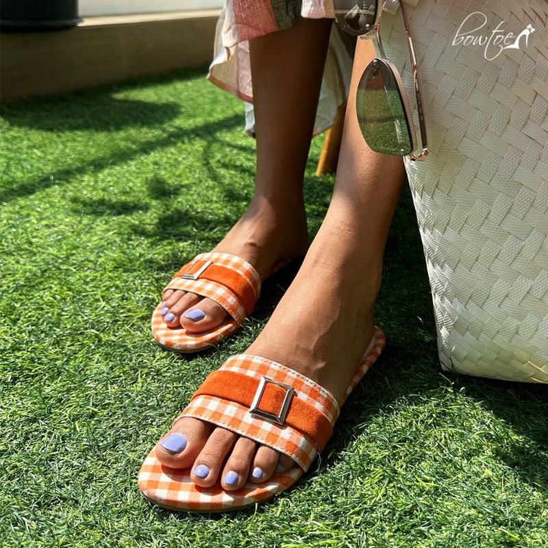 Bowtoes Orange Checkered Flats (EURO 36)