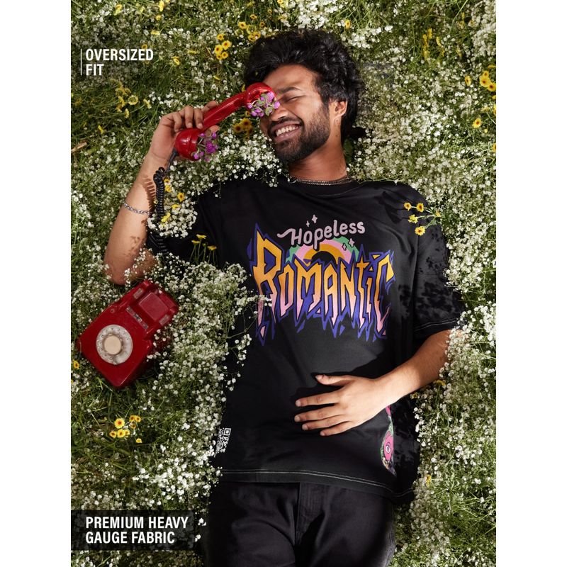 The Souled Store Official Tss Originals Hopeless Romantic Oversized Black T-Shirt (XL)