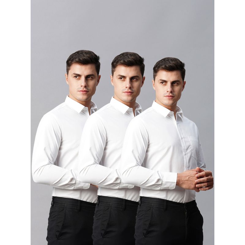 KINGDOM OF WHITE Pristine Regular Fit White Shirt (Pack of 3) (42)