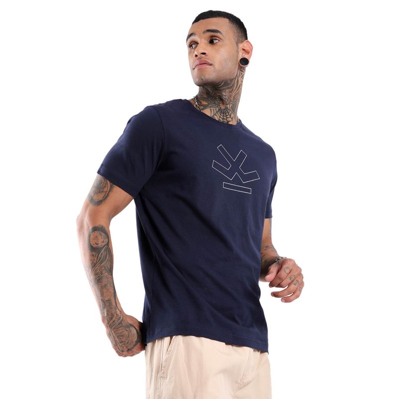 WROGN Basic Solid Slim Fit Navy Blue T-Shirt (M)
