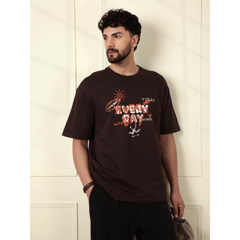 WROGN Puff Print Oversized Brown T-Shirt (S)