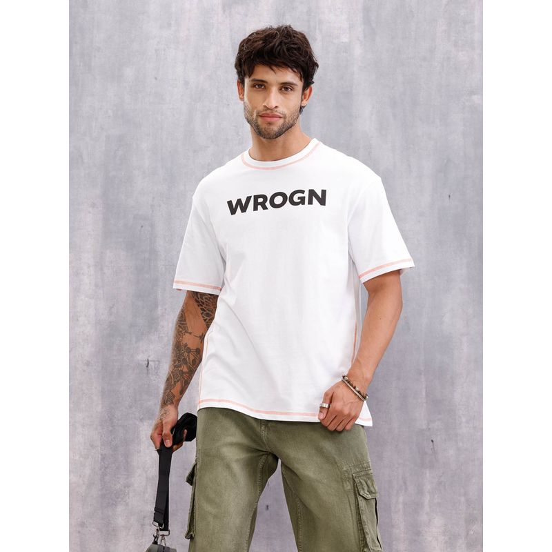 WROGN Contrast Flat Lock Detail Oversized Fit White T-Shirt (M)