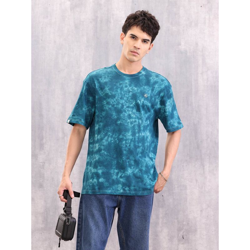 WROGN Retro Look Tie & Dye Oversized Fit Blue T-Shirt (S)
