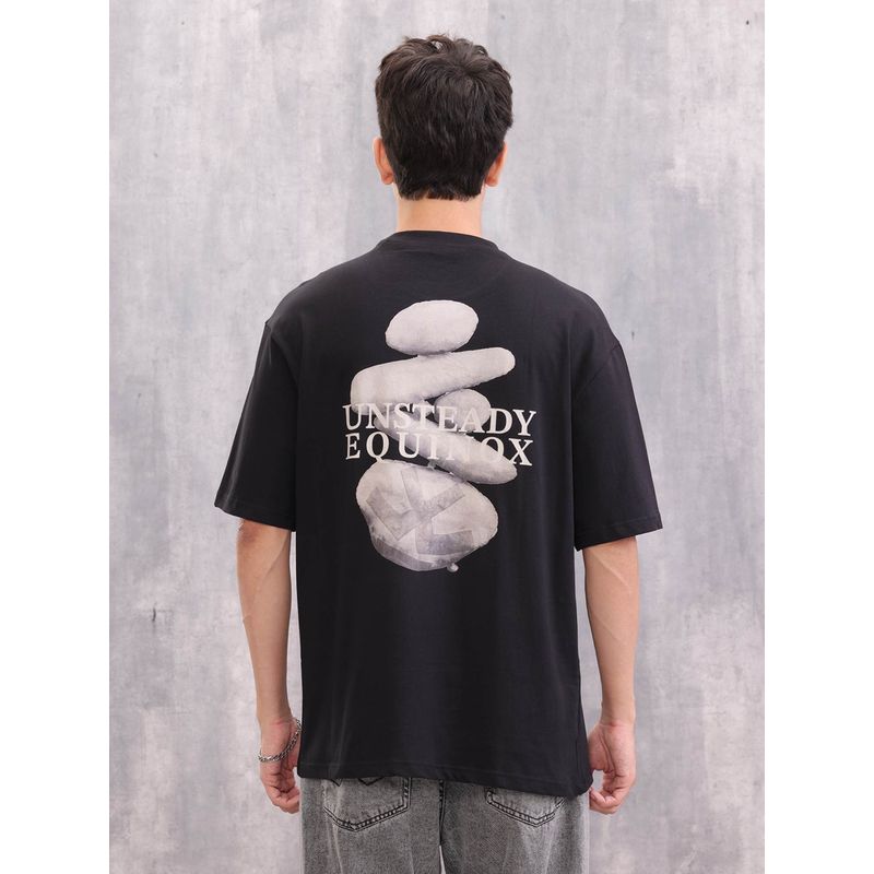 WROGN Back Print Casual Oversized Fit Black T-Shirt (S)
