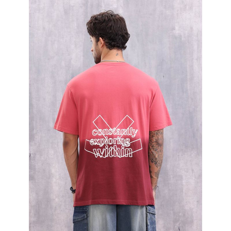 WROGN Ombre Dyed Back Graphic Printed Oversized Fit Red T-Shirt (S)