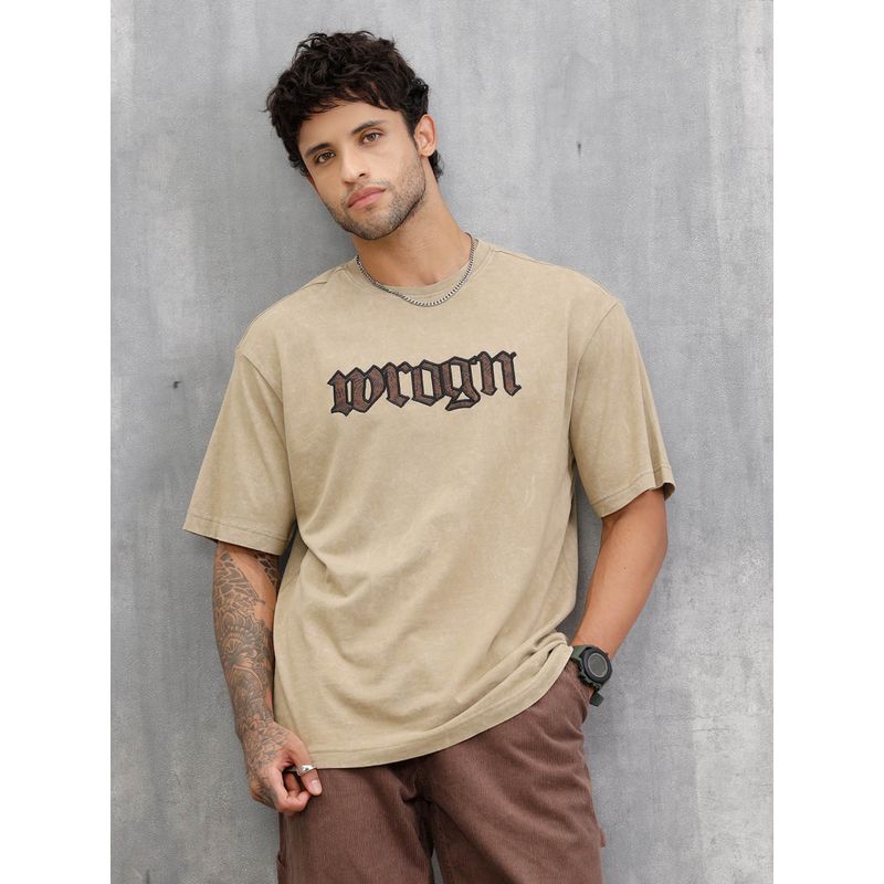 WROGN Acid Wash Oversized Fit Khaki T-Shirt (S)