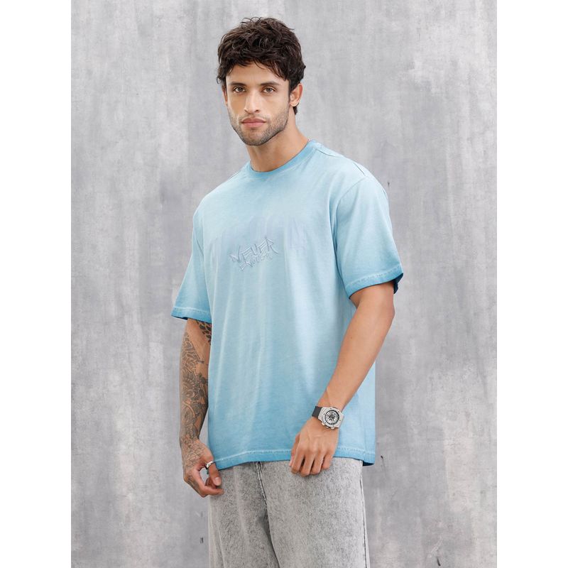WROGN Embroidery Reverse Cpd Wash Oversized Fit Blue T-Shirt (S)