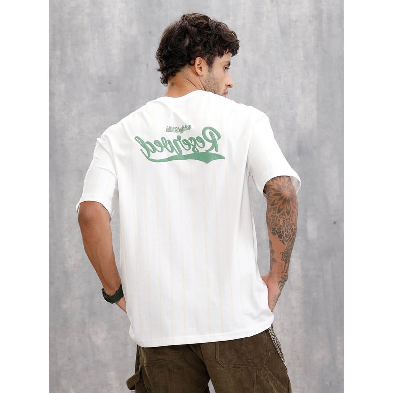 WROGN Puff Print Striped White Oversized Fit T-Shirt (L)