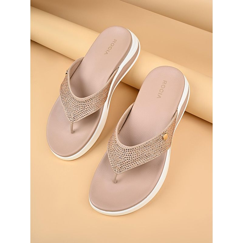 ROCIA Pink Women Diamond Studded Comfort Sandals (EURO 36)