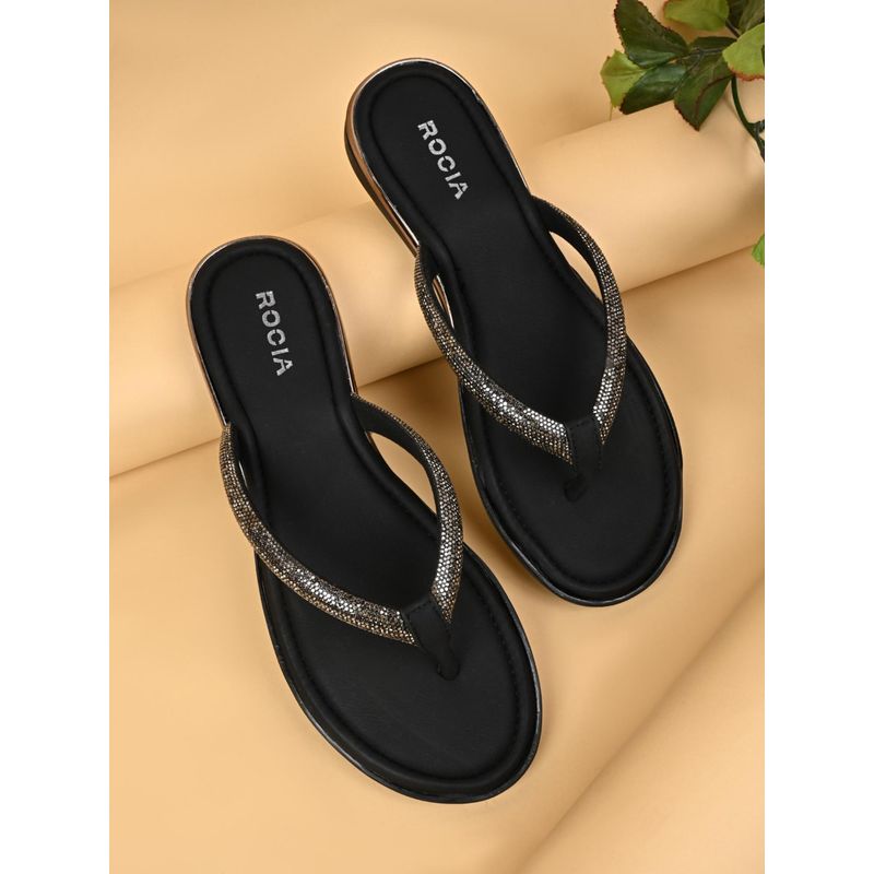 ROCIA Black Women Diamond Flats (EURO 36)
