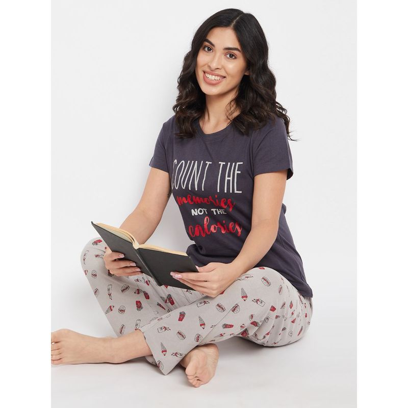 Clovia Cotton Printed Top And Pyjama Set