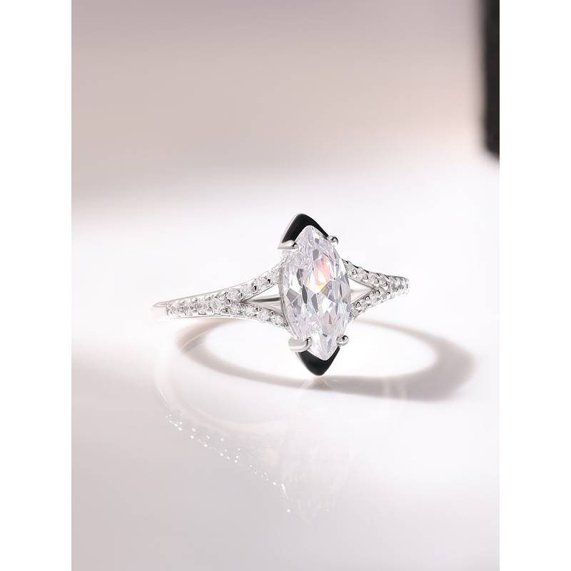 Ornate Jewels 925 Silver Marquise American Diamond Black Enamel Ring for Women & Girls (10)