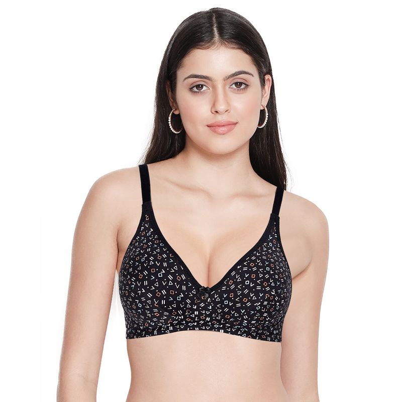 Shyaway Women Black Beauty Play Pause Printed Non Padded Bra (30C)