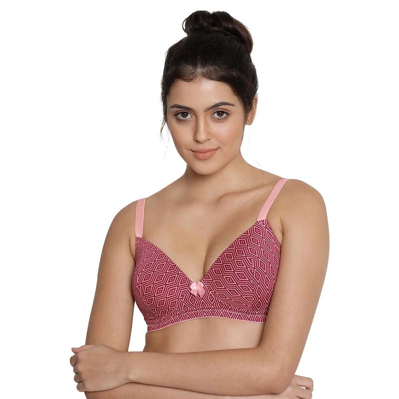 Shyaway Taabu By Shyaway Women CabernetRed Diamond Print Padded Wirefree T shirt Bra (32C)