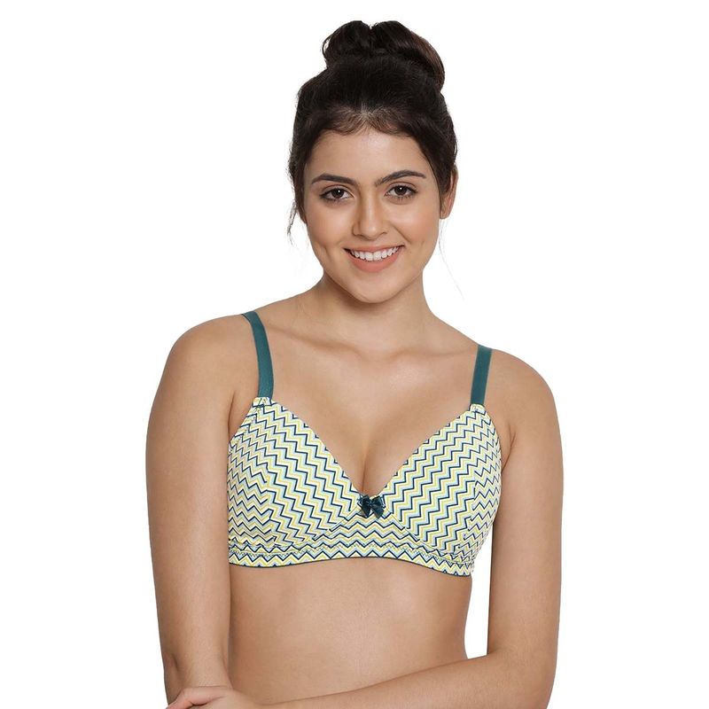 Shyaway Taabu By Shyaway Women Cadmium Green Chevron Print Padded Wirefree T shirt Bra (32C)