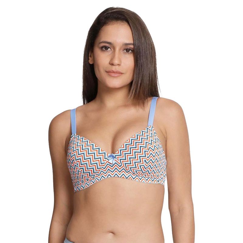 Shyaway Taabu By Shyaway Women Delicate Blue Chevron Print Padded Wirefree T shirt Bra (32C)