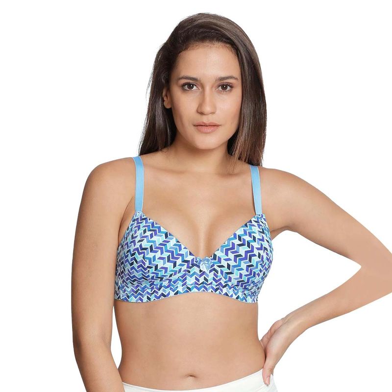 Shyaway Taabu By Shyaway Women Ethereal Blue Geometric Print Padded Wirefree T shirt Bra (32D)