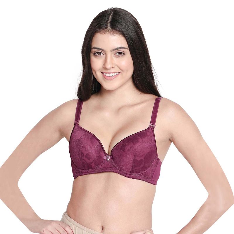 Shyaway Women Purple Lace Detachable Strap Padded Underwire Bra (32D)