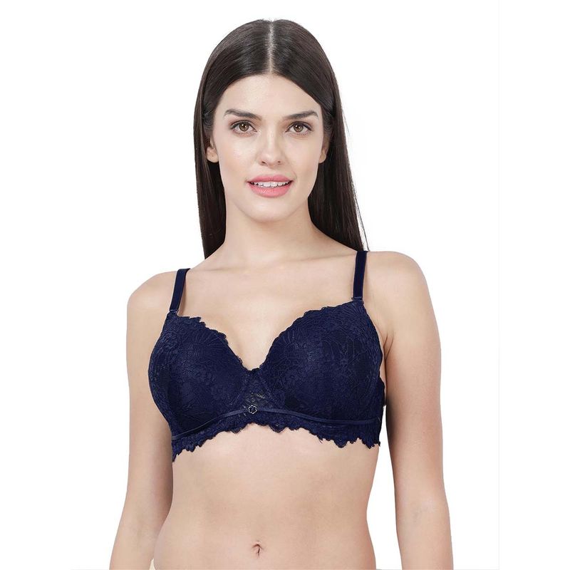 Shyaway Women Navy Blue Full Lace Padded Wired 3/4th Coverage Bra (38C)