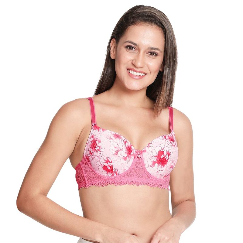 Shyaway Women Candy Pink Floral Printed Padded Wired T Shirt Bra (32C)