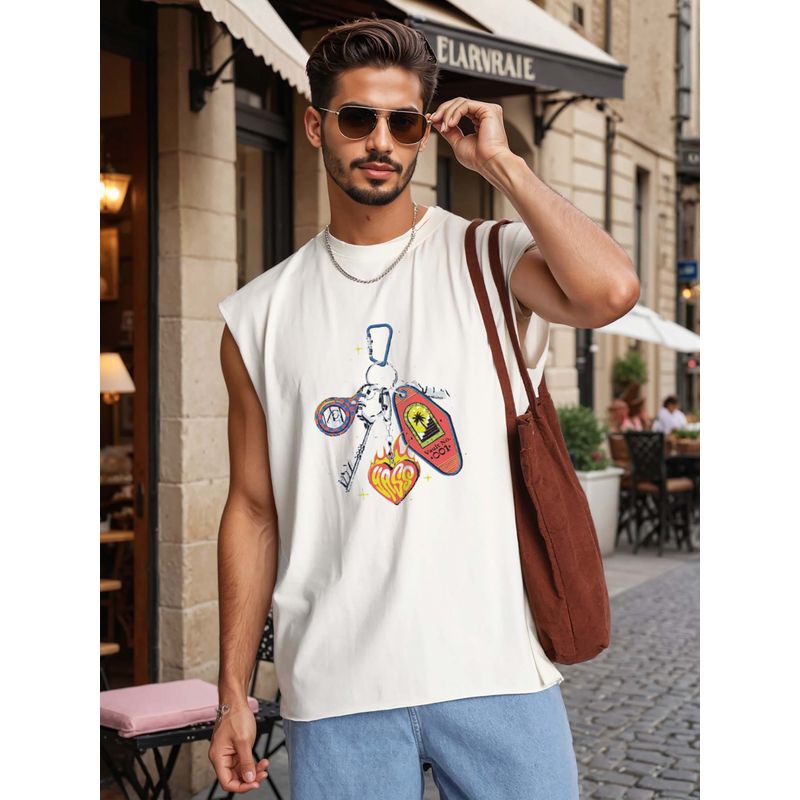 Bene Kleed White Graphic Regular Tank T-shirt (S)