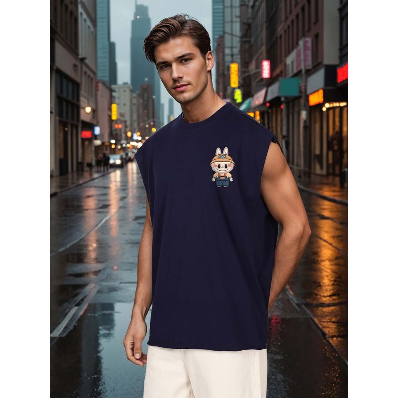 Bene Kleed Navy Blue Solid Regular Tank T-shirt (S)