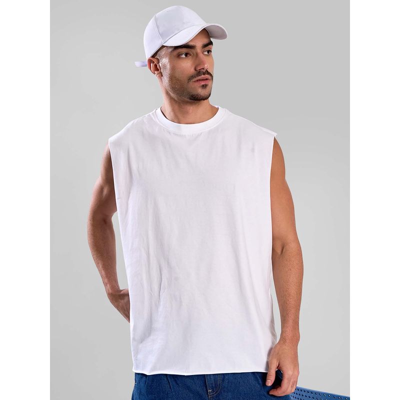 Bene Kleed White Solid Regular Tank T-shirt (XL)