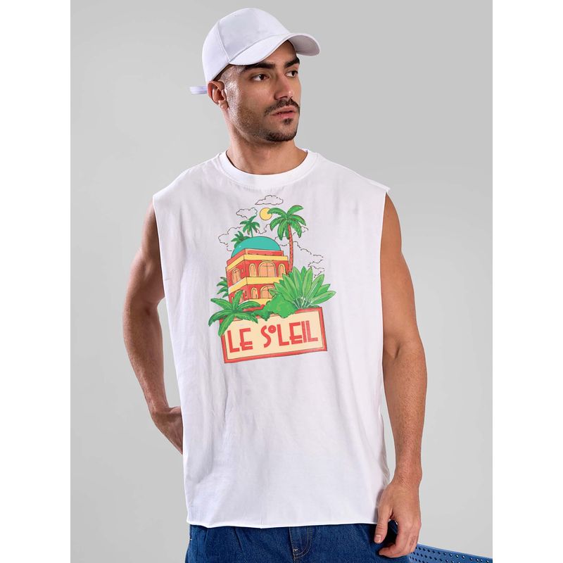 Bene Kleed White Graphic Oversized Tank T-shirt (S)