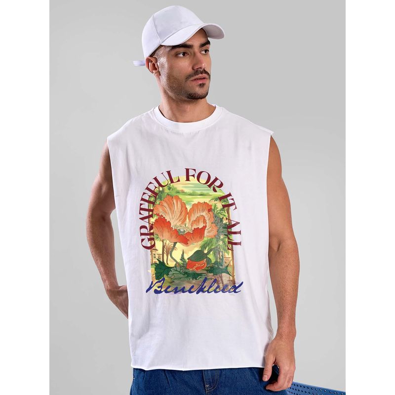 Bene Kleed White Graphic Oversized Tank T-shirt (S)