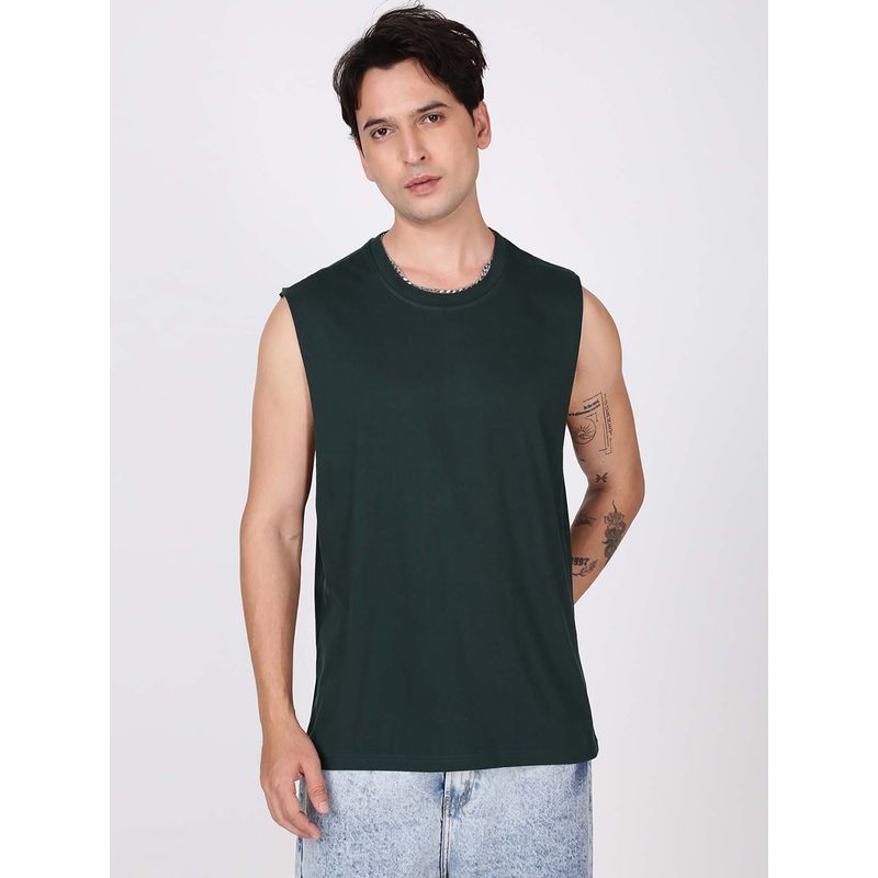 Bene Kleed Black Solid Oversized Tank T-shirt (M)