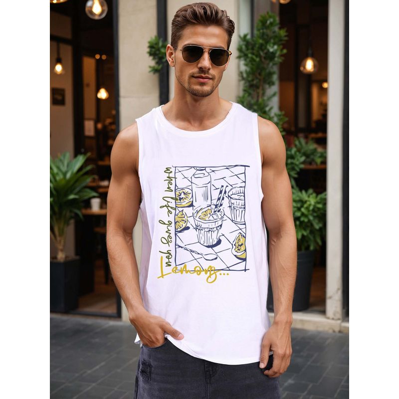 Bene Kleed White Printed Oversized Tank T-shirt (M)