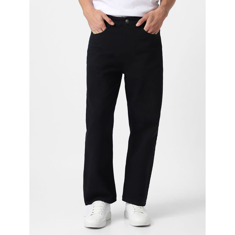 Urbano Fashion Mens Black Loose Fit Washed Jeans Non-Stretchable (34)