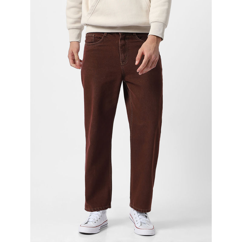 Urbano Fashion Mens Brown Loose Fit Washed Jeans Non-Stretchable (32)