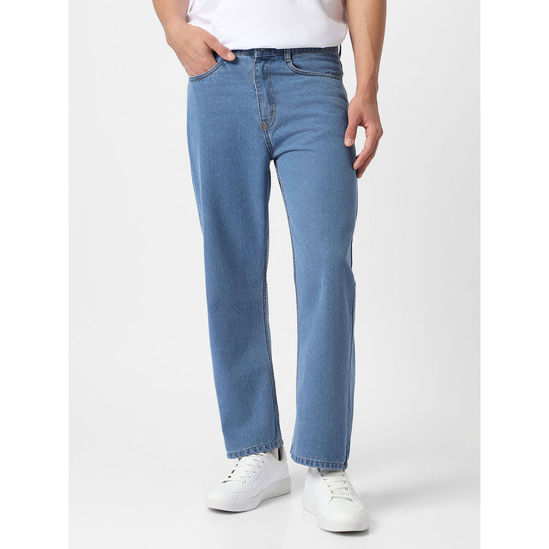 Urbano Fashion Mens Light Blue Loose Fit Washed Jeans Non-Stretchable (40)