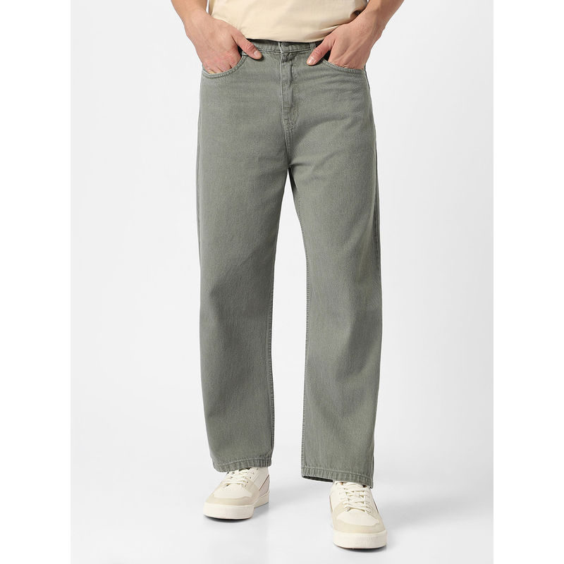 Urbano Fashion Mens Olive Green Loose Fit Washed Jeans Non-Stretchable (38)