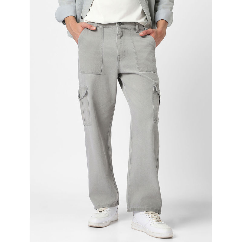 Urbano Fashion Mens Ice Grey Loose Fit Cargo Jeans with 6 Pockets Non-Stretchable (34)