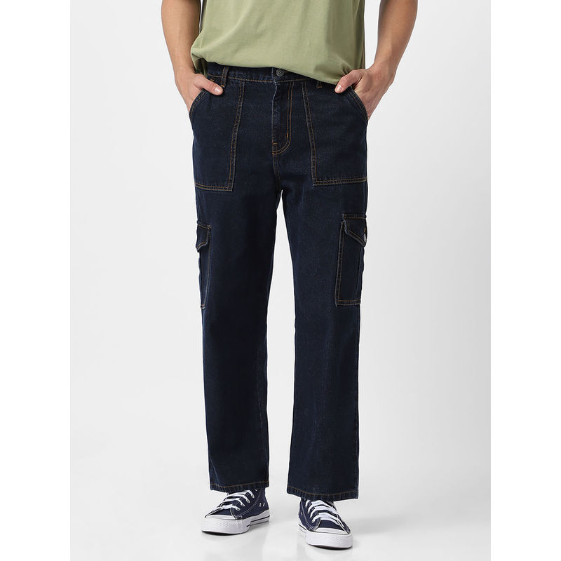 Urbano Fashion Mens Blue Loose Fit Cargo Jeans with 6 Pockets Non-Stretchable (28)