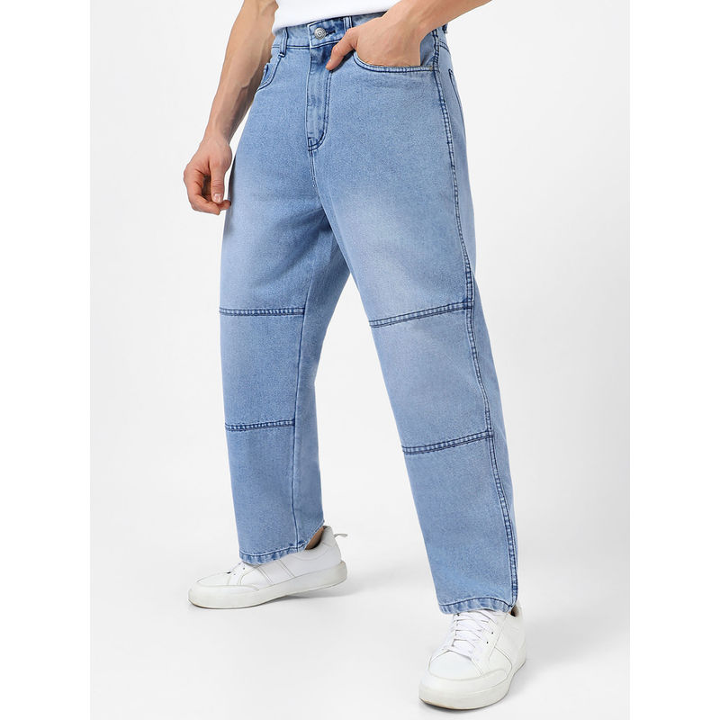 Urbano Fashion Mens Ice Blue Loose Baggy Fit Cut And Sew Panelled Jeans Non-Stretchable (40)