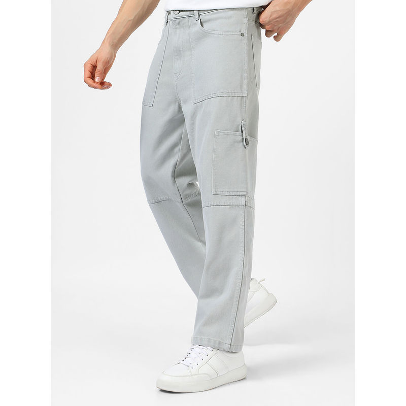 Urbano Fashion Mens Ice Grey Loose Baggy Fit Washed Cargo Jeans With 6 Pockets Non-Stretchable (30)