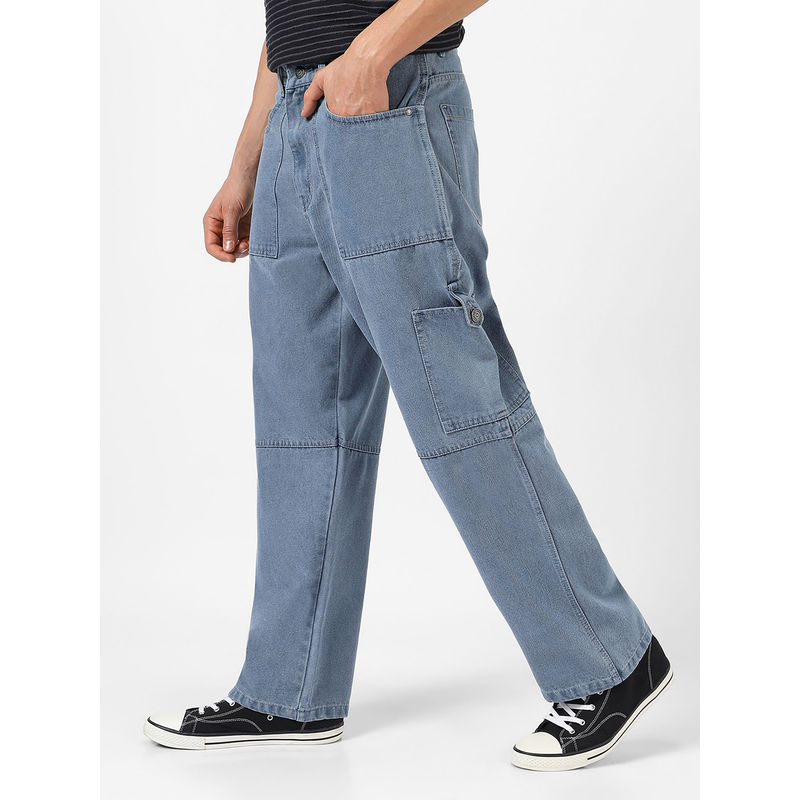 Urbano Fashion Mens Light Grey Loose Baggy Fit Cargo Jeans With 6 Pockets Non-Stretchable (38)