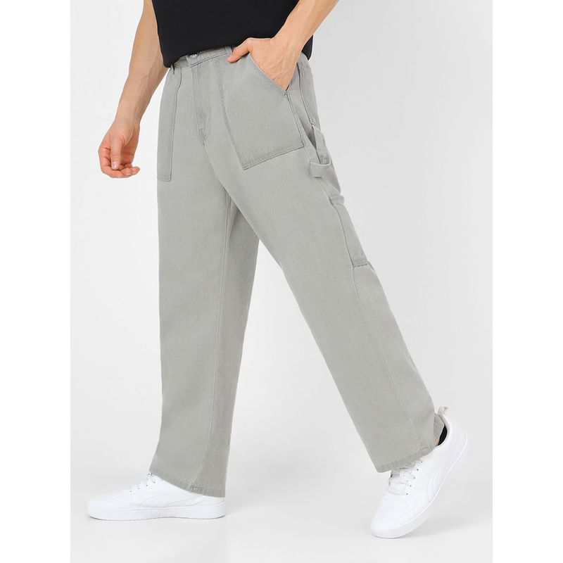 Urbano Fashion Mens Ice Grey Loose Fit Cargo Carpenter Jeans With 6 Pockets Non-Stretchable (38)