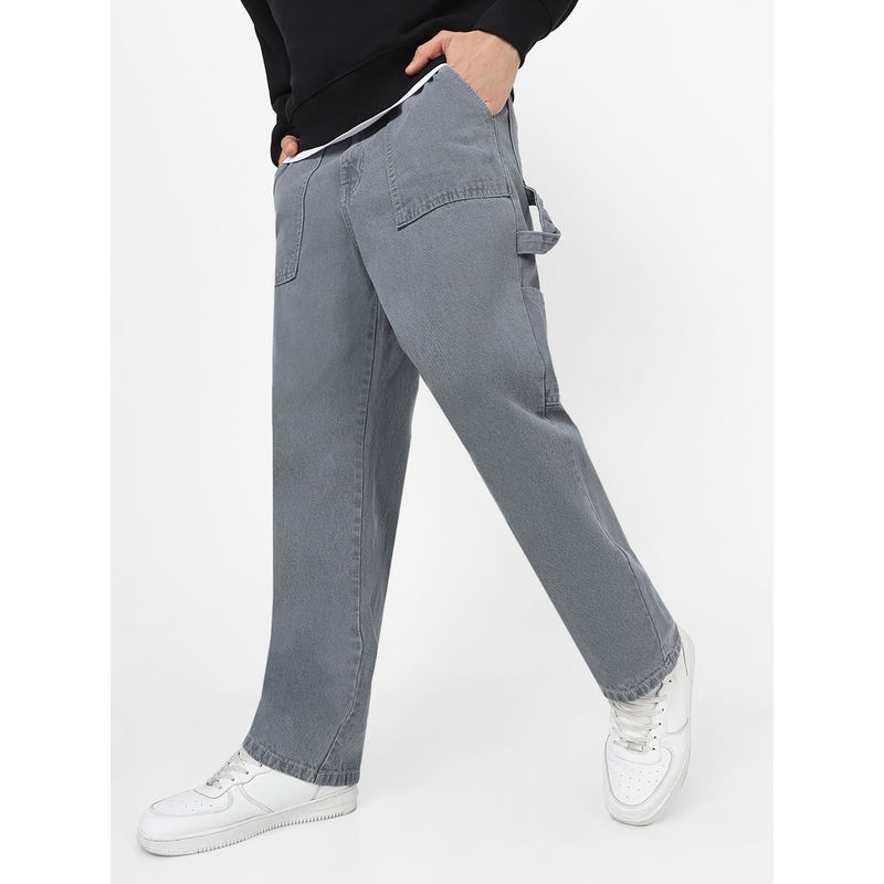 Urbano Fashion Mens Light Grey Loose Fit Cargo Carpenter Jeans With 6 Pockets Non-Stretchable (36)