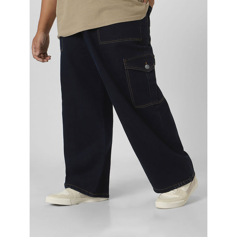 Urbano Plus Mens Dark Navy Blue Loose Fit Cargo Jeans (36)