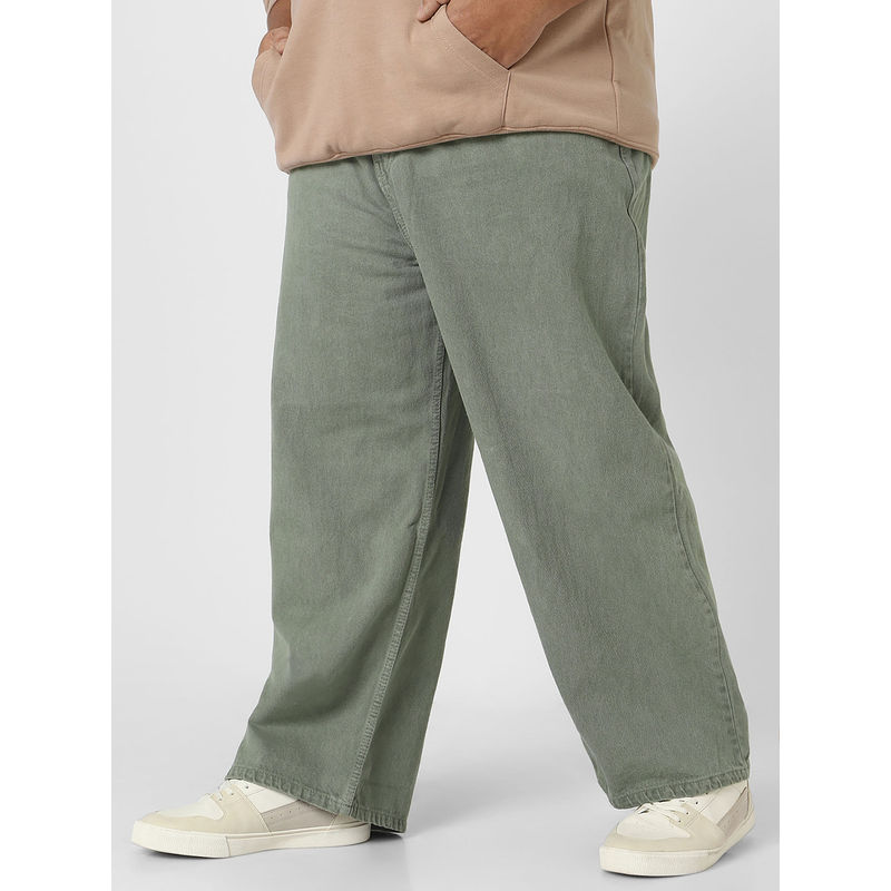 Urbano Plus Mens Green Loose Fit Washed Jeans (42)