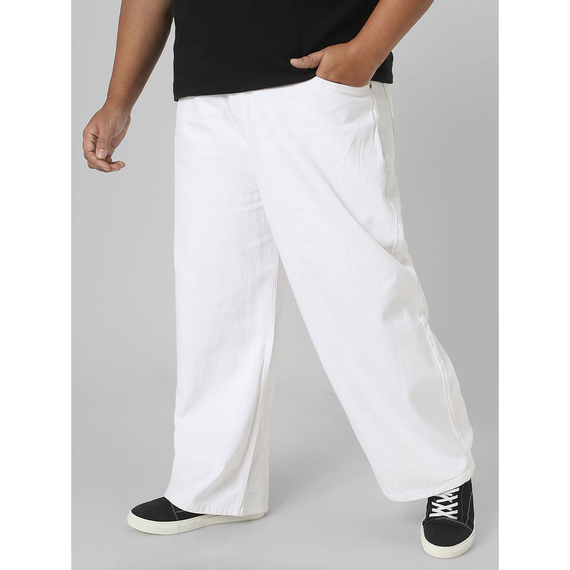 Urbano Plus Mens White Loose Fit Washed Jeans (44)